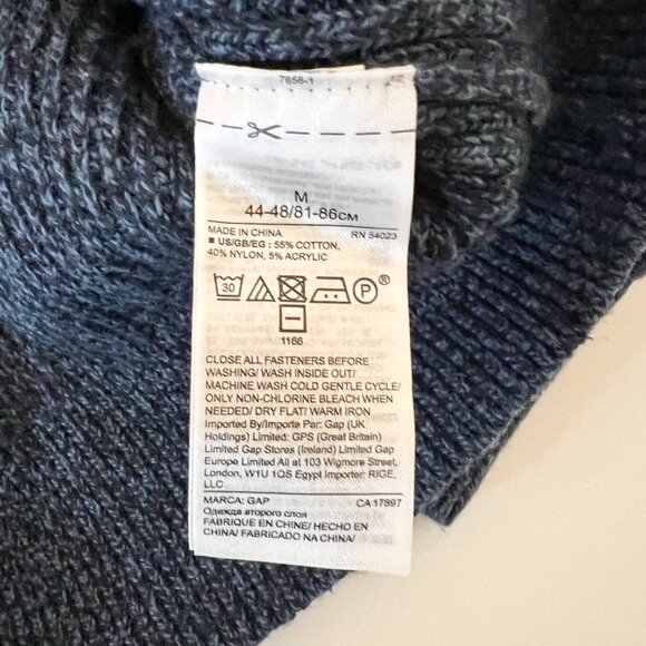 GAP Men Blue Marled Knit Mock Neck 3 Button Sweater Size M - Picture 8 of 9